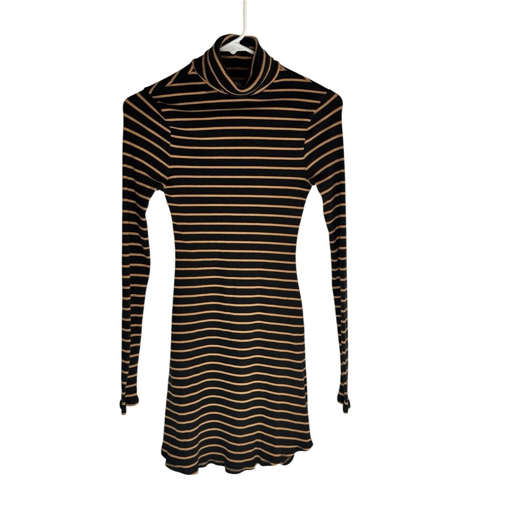 BDG Urban Outfitters Black and Tan Striped Turtleneck Dress - Size Medium